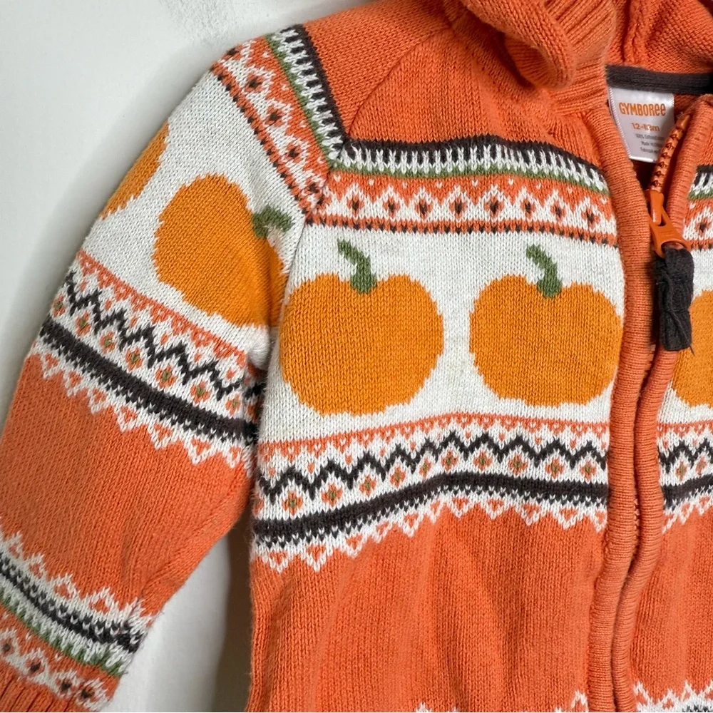Gymboree Pumpkin Zip Up Hooded Sweater Jacket Size 12-18 Months Fall Harvest
